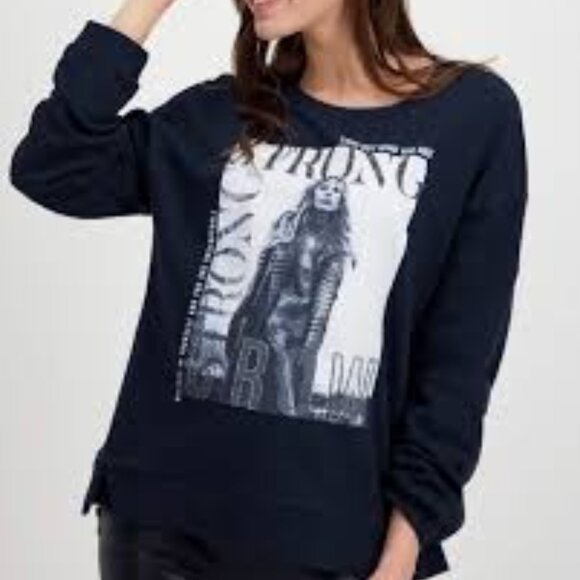 Monari Round Neck Picture Front Sweater Navy/white, Size 8 - Picture 1 of 9